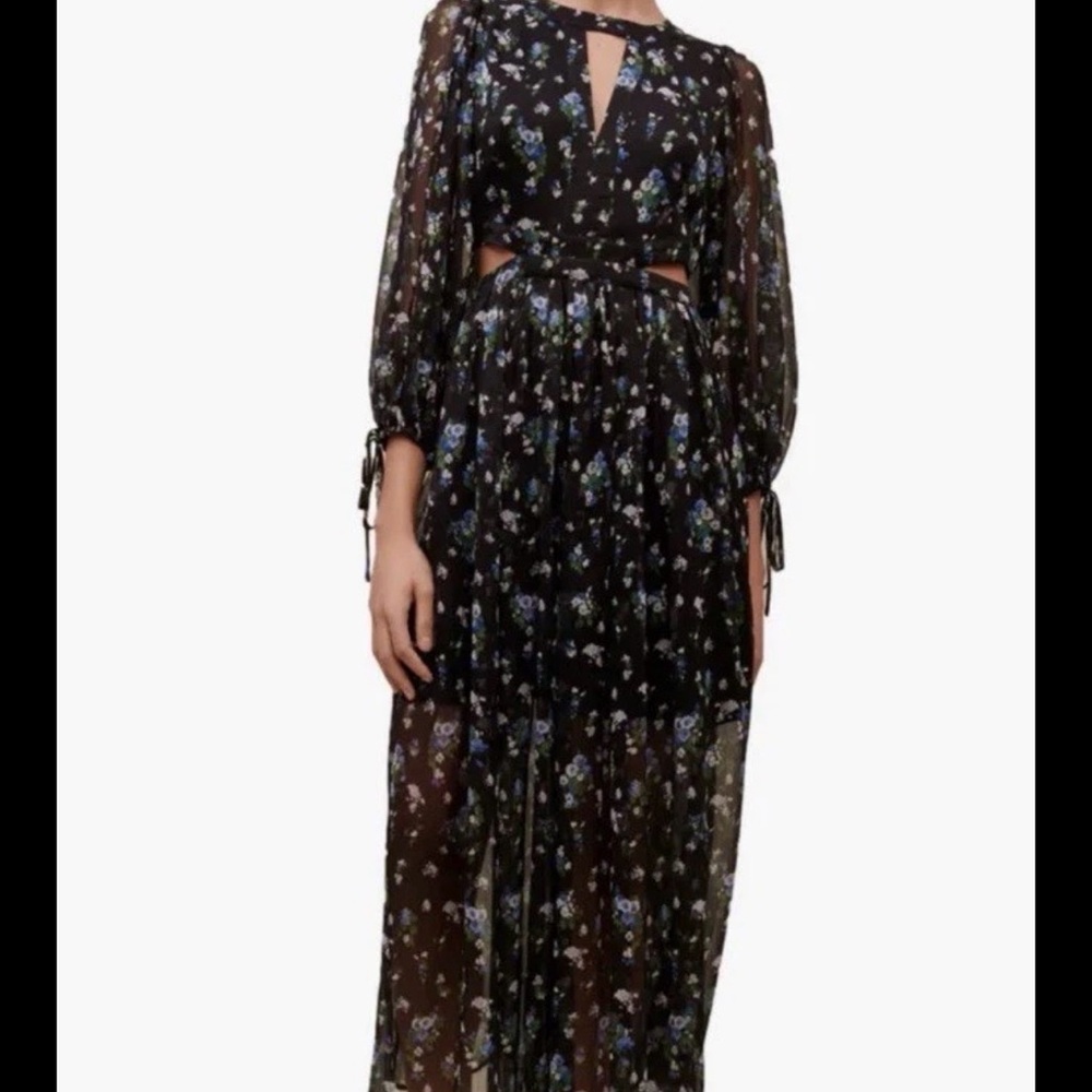 NWT MAJE Risof Maxi Cutout Elegant Black Floral Women's Dress M size 40 size 8